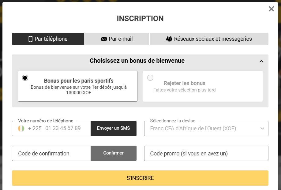 Inscription à Melbet par téléphone